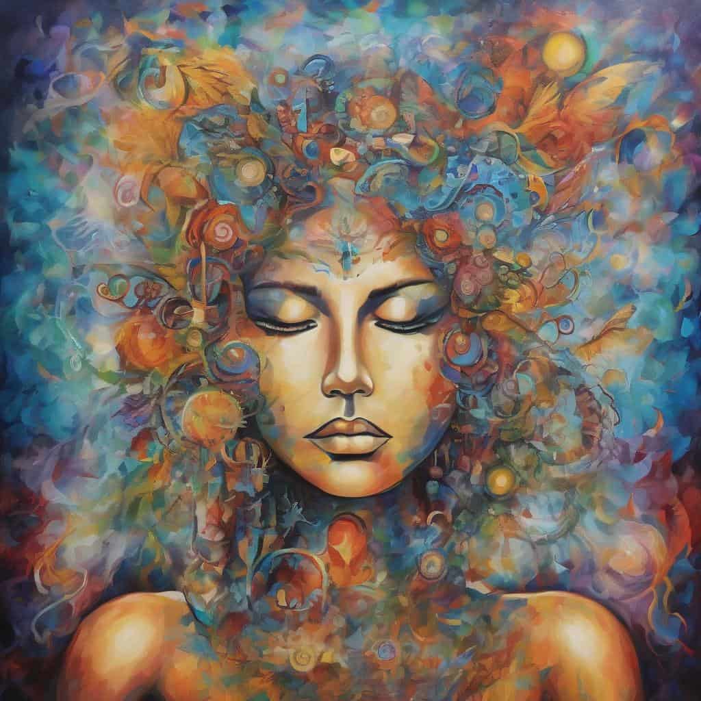 Όμορφη πορτραίτο με πολύχρωμο αφηρημένο σταυροειδές.